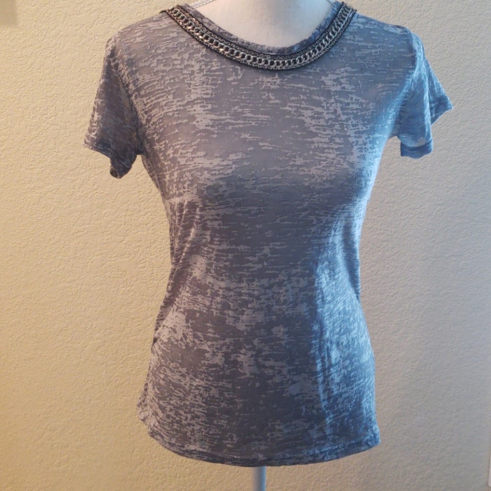 Style 101 Gray Embellished Neckline Top Small